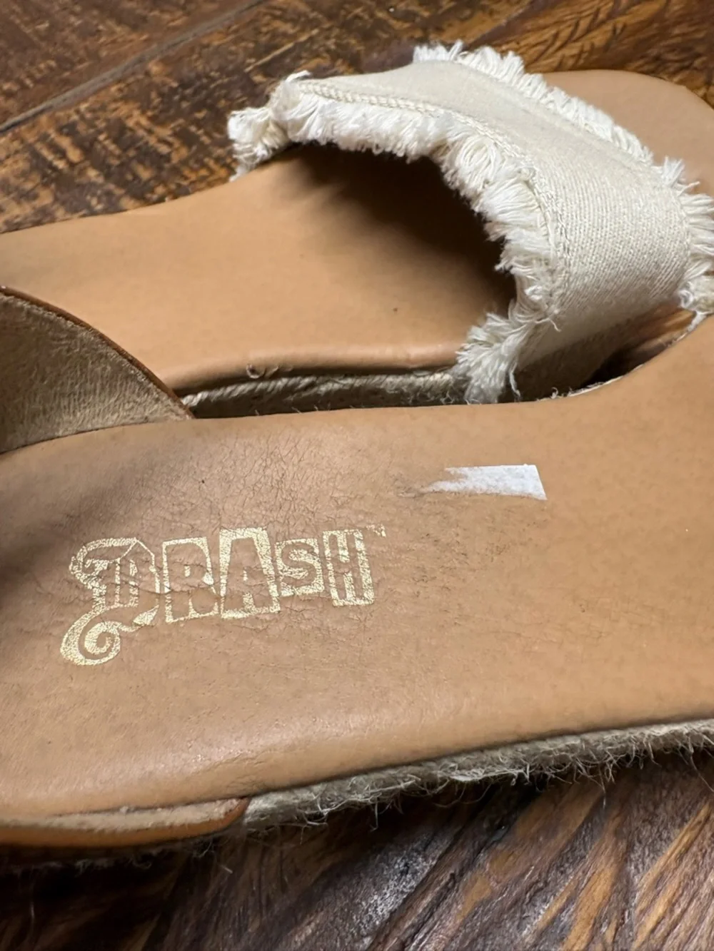 Brash Beige Tessa Canvas Espadrille Wedge Sandals with Brown Ankle Strap Size 7